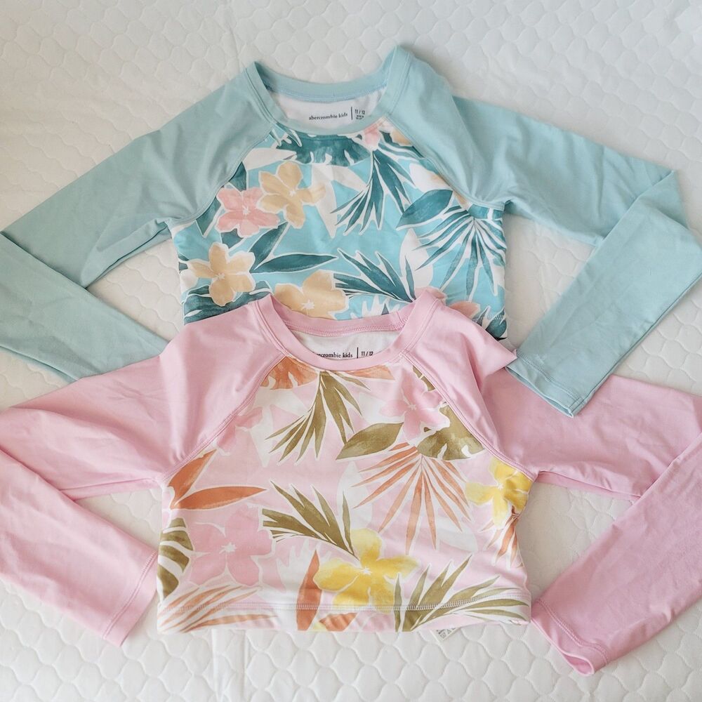 Lot Of 2 Abercrombie kids Floral Long Sleeve swim Rush Guard Girls  Size 11/12